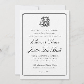 Invitación de boda con monograma "B" negro
