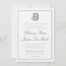 Invitación de boda con monograma "B" verde oscuro