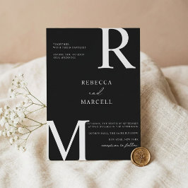 Invitación de boda con monograma blanco y negro mo