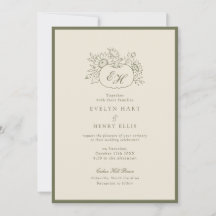 Invitación de boda con monograma botánico de caída