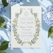 Invitación de boda con monograma crest azul Hydran