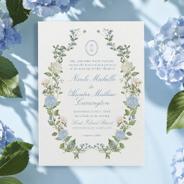 Invitación de boda con monograma crest azul Hydran