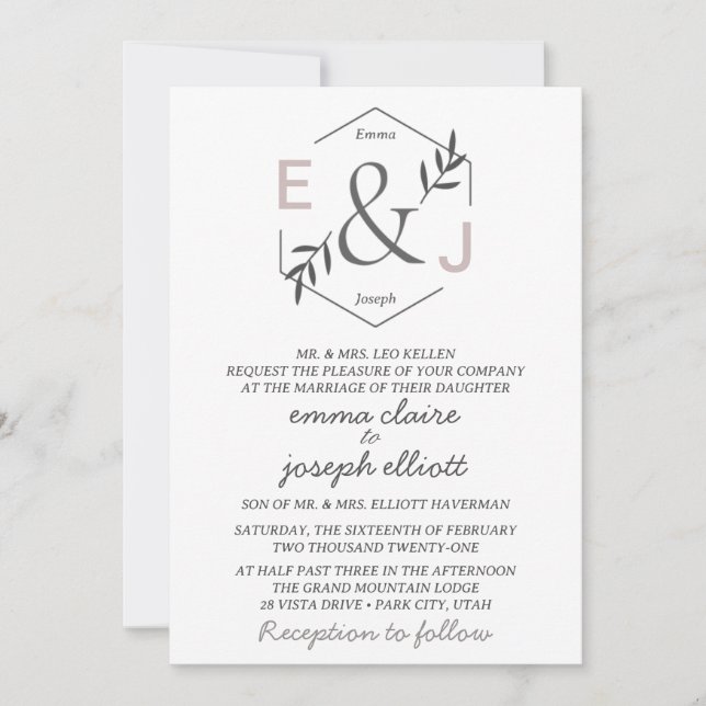 Invitación de boda con monograma de ampersand (Anverso)