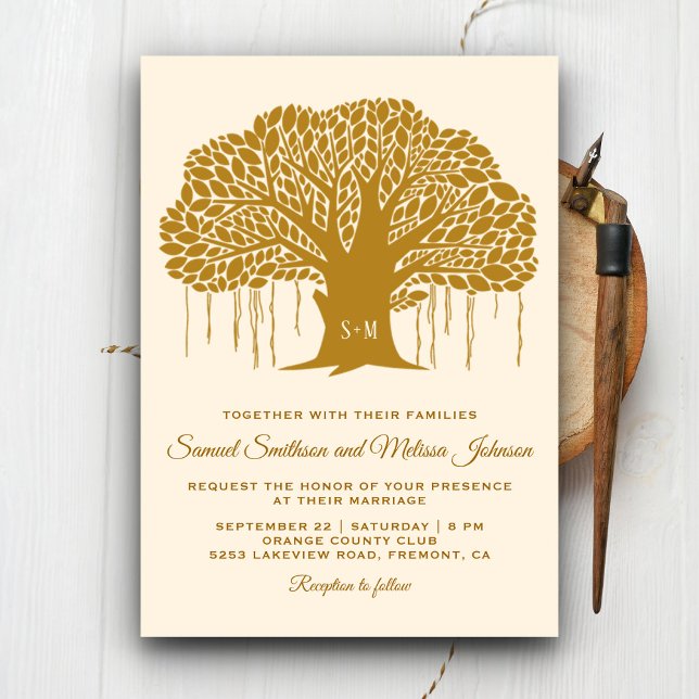 Invitación de boda con monograma de árbol de banya (Subido por el creador)