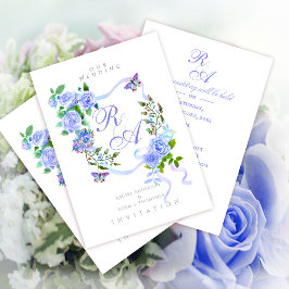 Invitación de boda con monograma de cinta de rosa