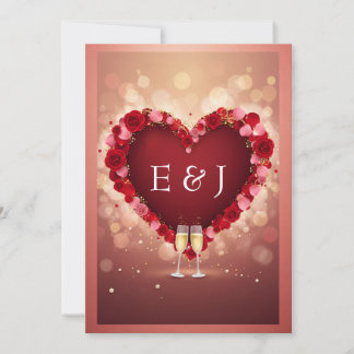 Invitación de boda con monograma de corazón floral