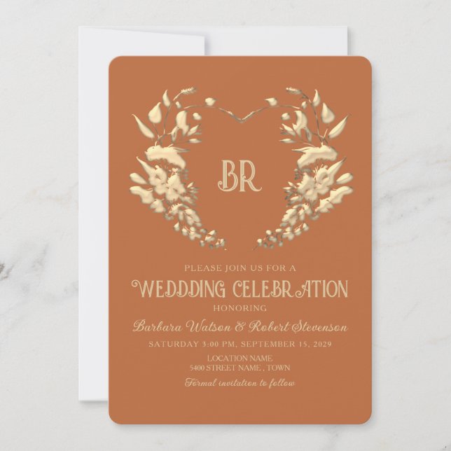 Invitación de boda con monograma de cresta de terr (Anverso)