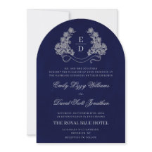 Invitación de boda con monograma de cresta floral 