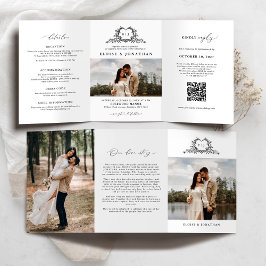 Invitación de Boda con Monograma de Cresta Minimal