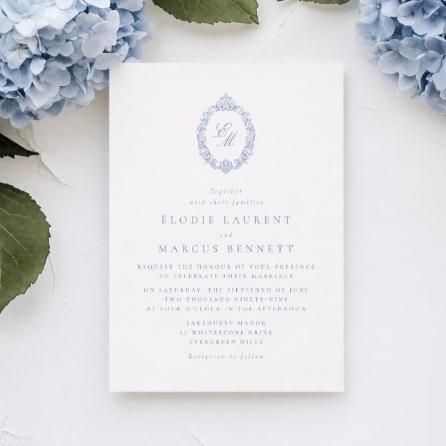 Invitación de boda con monograma de cresta victori (Subido por el creador)