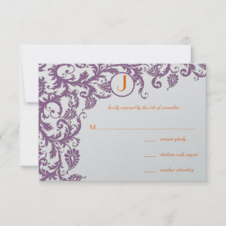 Invitación de Boda con Monograma de Damasco de Cir