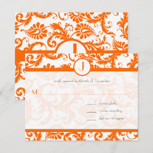 Invitación de boda con monograma de Damasco naranj