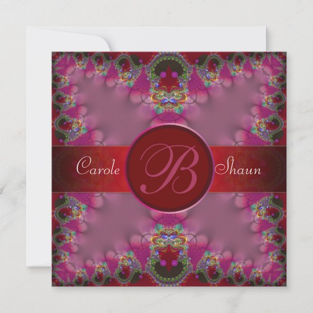 Invitación de boda con monograma de encaje fractal (Anverso)