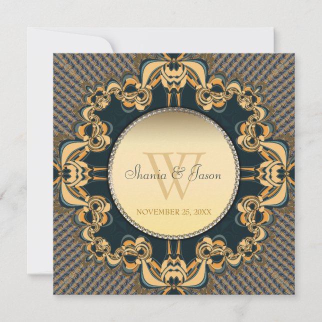 Invitación de boda con monograma de encaje moderno (Anverso)