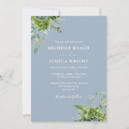 Invitación de boda con monograma de eucalipto verd