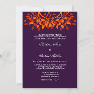 Invitación de boda con monograma de hojas de otoño