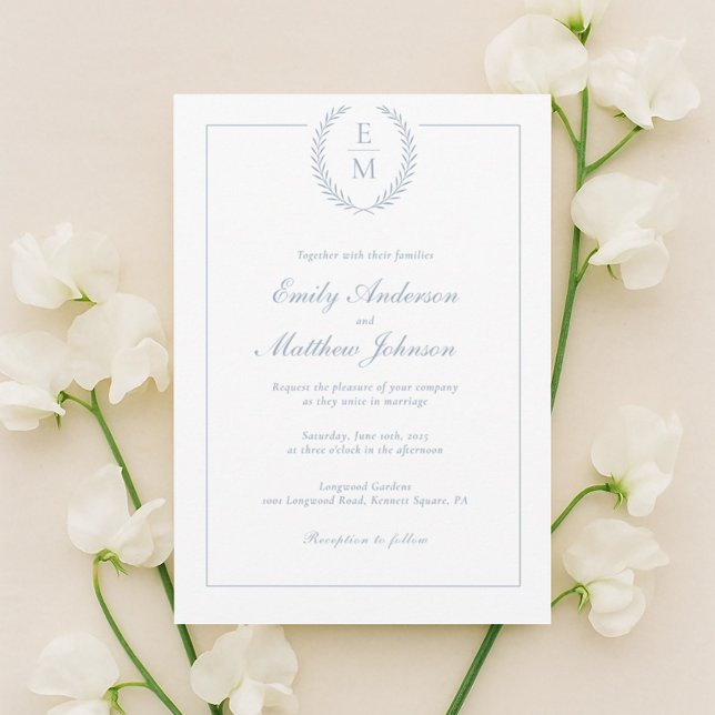 Invitación de boda con monograma de Laurel minimal (Subido por el creador)