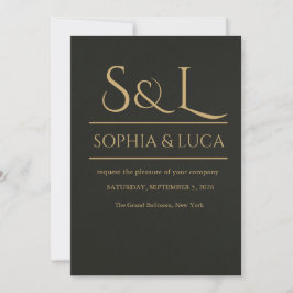 Invitación de Boda con Monograma de Lujo Oscuro