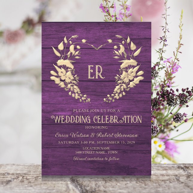 Invitación de boda con monograma de madera rústica (Subido por el creador)