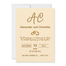 Invitación de boda con monograma de oro