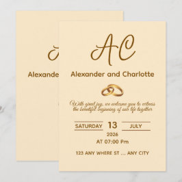 Invitación de boda con monograma de oro
