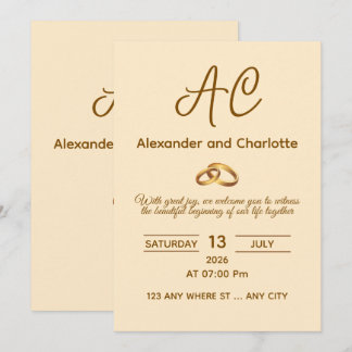 Invitación de boda con monograma de oro
