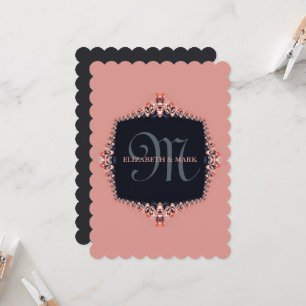 Invitación de boda con monograma de orquídea rosa 