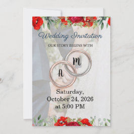 Invitación de boda con monograma de pareja floral 