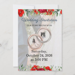 Invitación de boda con monograma de pareja floral