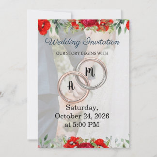Invitación de boda con monograma de pareja floral 