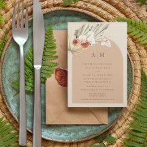 Invitación de boda con monograma de terracota flor