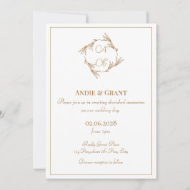 Invitación de boda con monograma dorado minimalist
