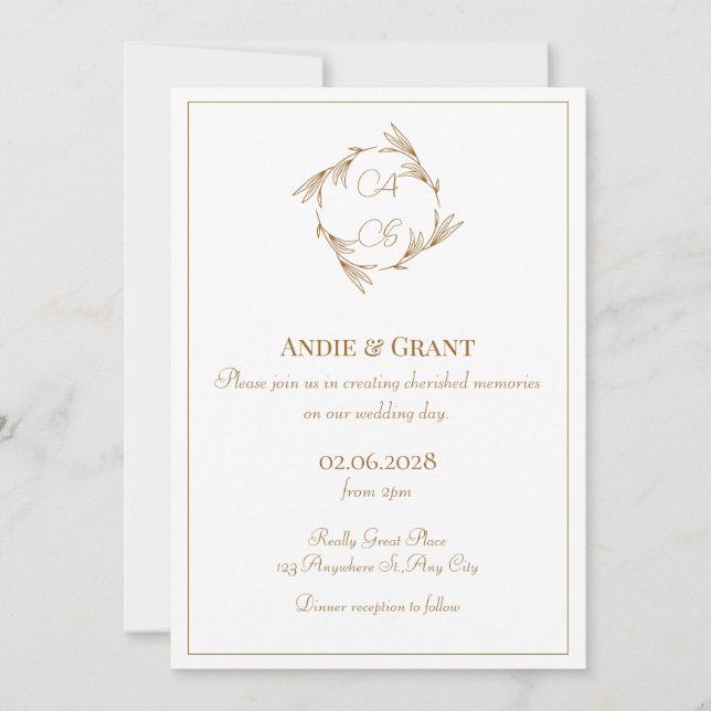 Invitación de boda con monograma dorado minimalist (Anverso)