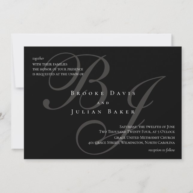 Invitación de boda con monograma elegante (Anverso)