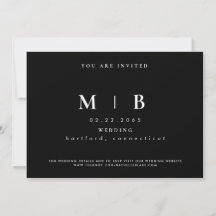Invitación de boda con monograma en B/N simple y e