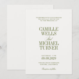 Invitación de boda con monograma en elegante verde