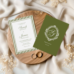 Invitación de boda con monograma en verde oliva Ol
