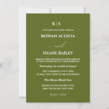 Invitación de boda con monograma en verde salvia