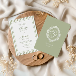 Invitación de boda con monograma en verde salvia e
