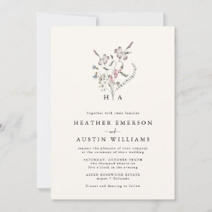Invitación de boda con monograma floral