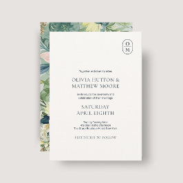 Invitación de boda con monograma floral chic