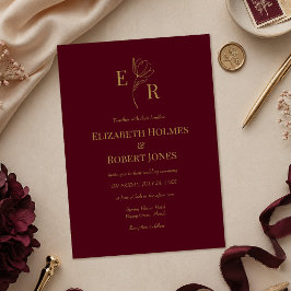 Invitación de Boda con Monograma Floral de Borgoña
