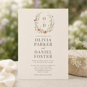 Invitación de boda con monograma floral de flor si