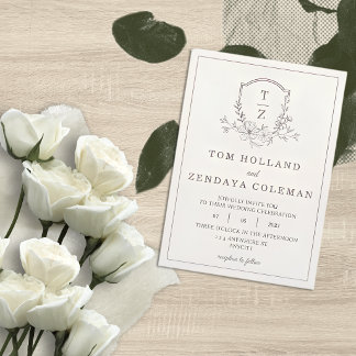 Invitación de boda con monograma floral elegante b