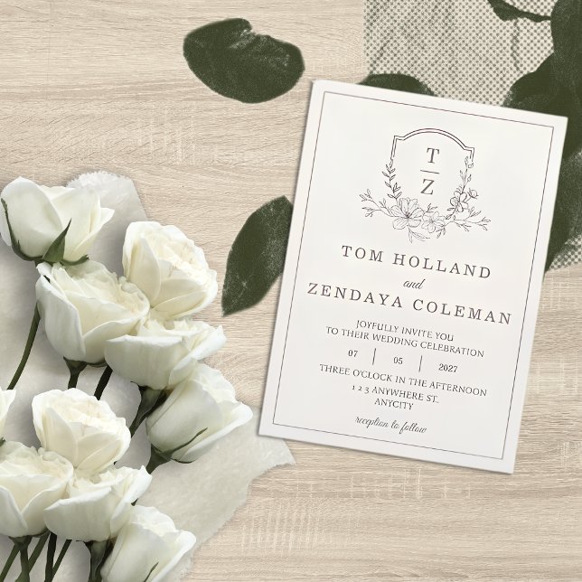 Invitación de boda con monograma floral elegante b (Subido por el creador)