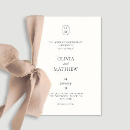 Invitación de boda con monograma floral en acuarel