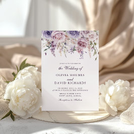 Invitación de Boda con Monograma Floral Lila
