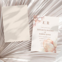 Invitación de Boda con Monograma Floral Rosado