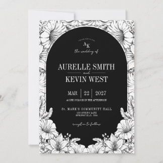 Invitación de boda con monograma floral rústico en
