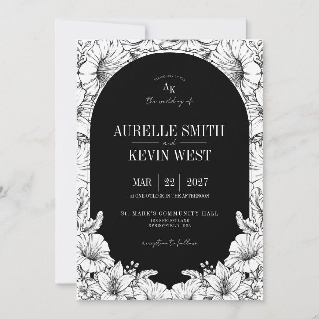 Invitación de boda con monograma floral rústico en (Anverso)